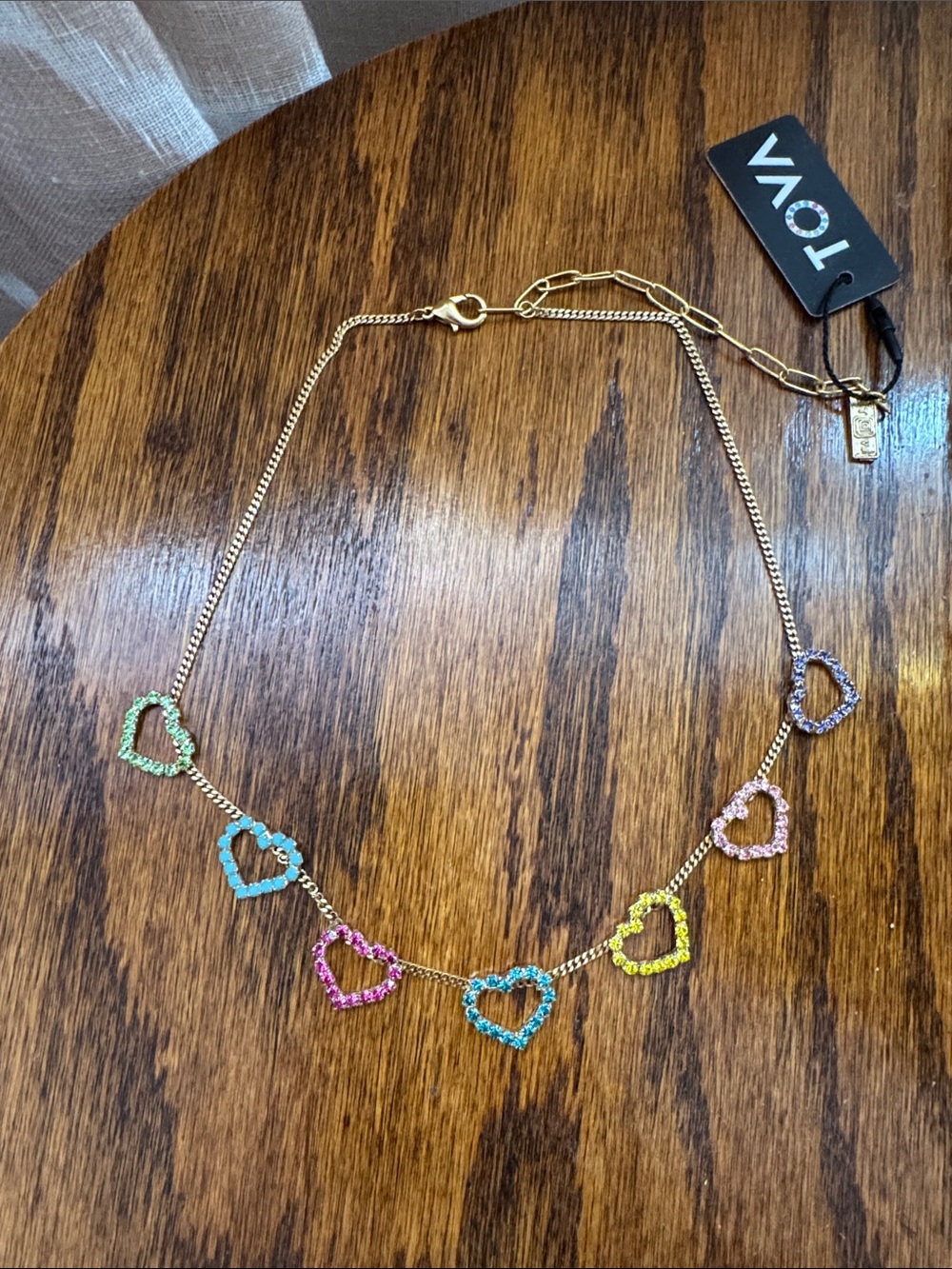 Gold-tone Multicolor Heart Charm Necklace by Tova Swarovski handmade crystals